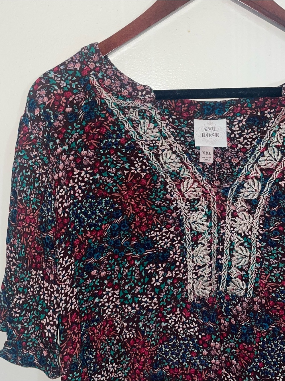 Knox Rose 💮 boho Embroidered Blouse top xxl